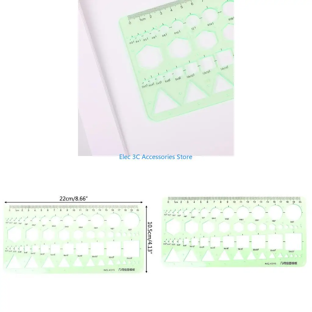 Y51A Geometric Plastic Circles Squares Hexagons for Triangle Template Ruler Drawing T