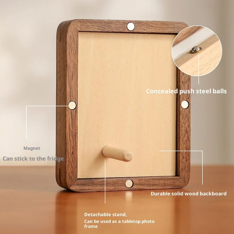 Mini 3-Inch & 4-Inch Solid Wood Photo Frame Walnut Magnetic Refrigerator Frame for Instant Photos & Table Displays Picture Frame