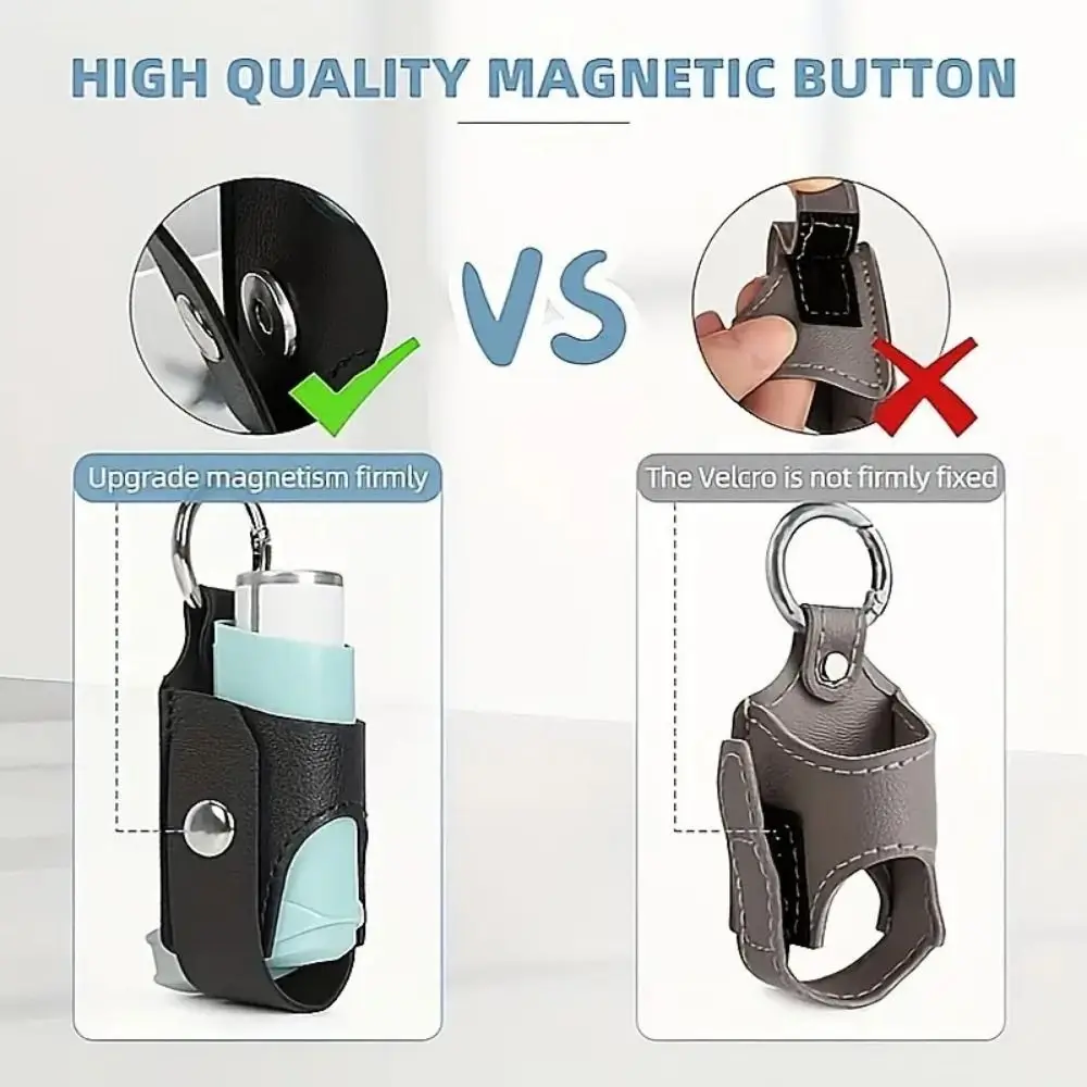 PU Spray Bottle Storage Bag Lightweight Protective Inhaler Key Chain Compact with Buckle Inhaler Spacer Holder Children