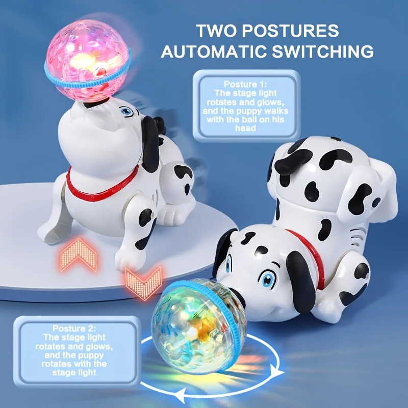 Interactive Dancing Dalmatian Puppy Robot Toys, Self-Moving Crawling, Safe ABS Electric Dog with Music & Obstacle Avoidance