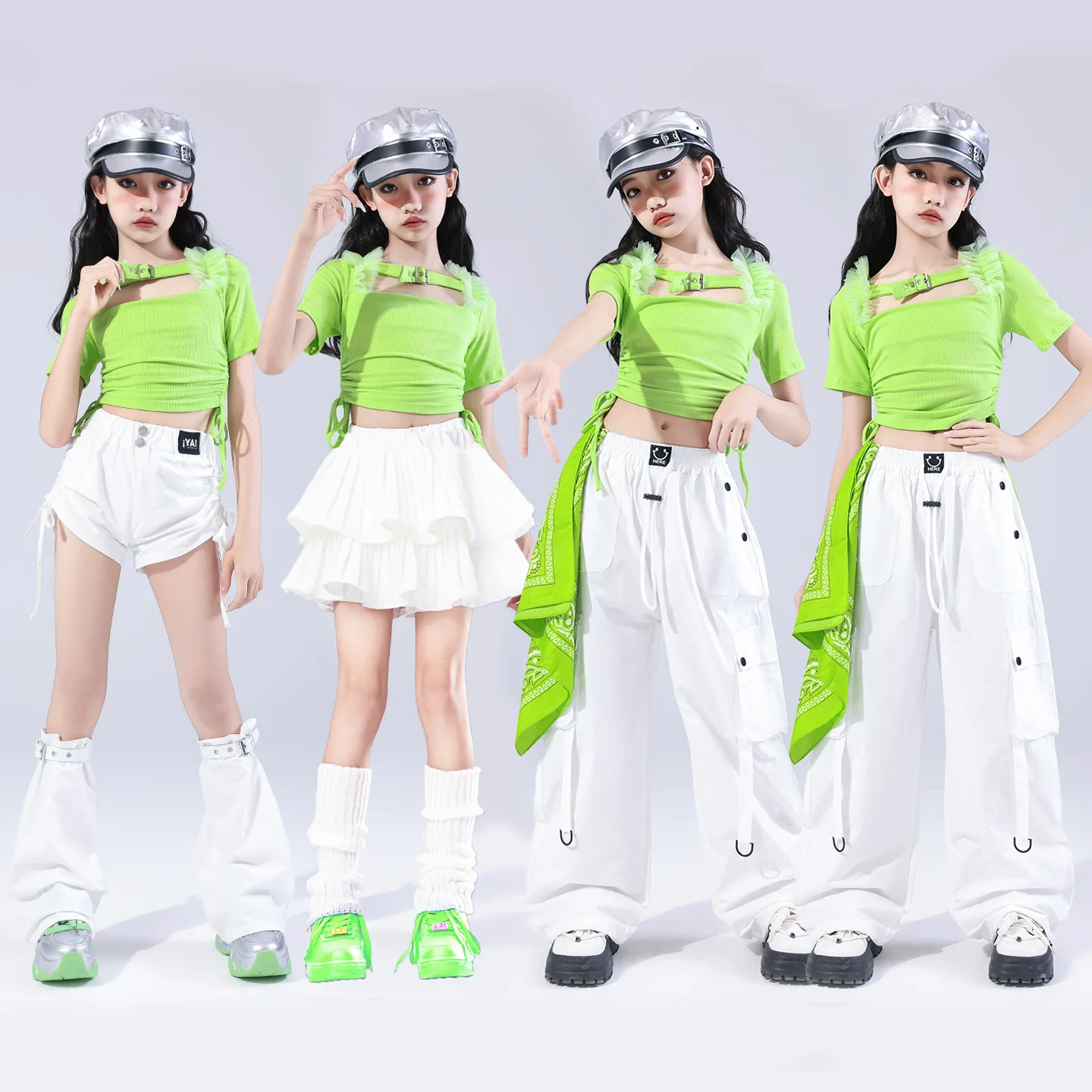 

Укороченные топы для девочек в стиле хип-хоп, белые штаны-карго, детская уличная одежда, шорты, комплект одежды, детские костюмы K-pop Jazz Girl Group