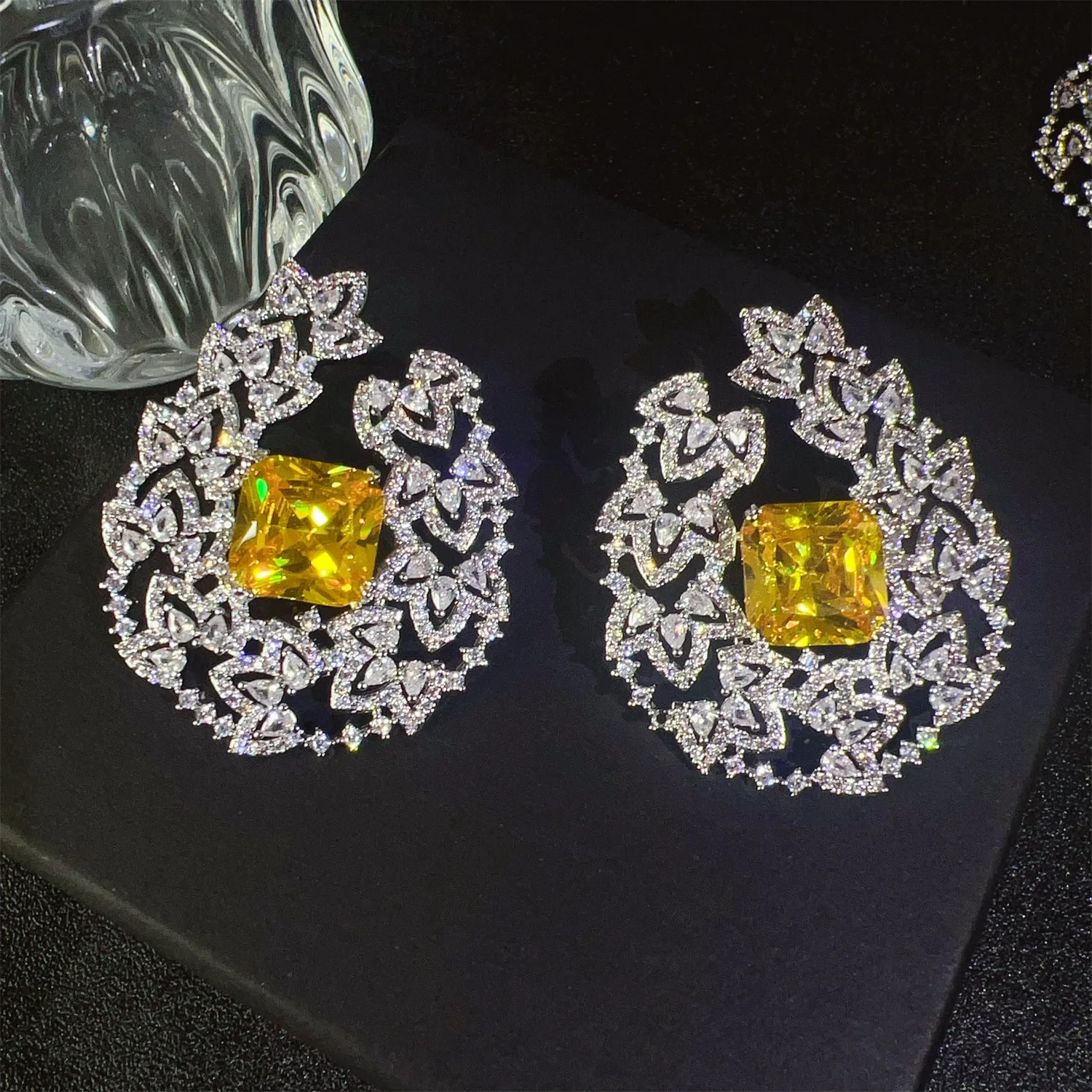 zircon luxury earrings for women wedding party gala event vintage stud earrings female gift shiny jewelry
