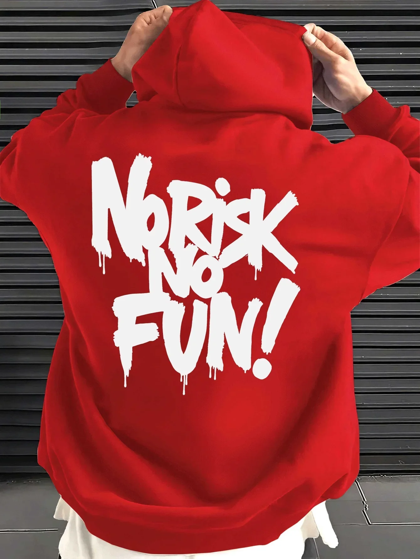 Men's Edgy Graffiti Hoodie Sweatshirt No Risk No Fun Drip Font Slogan Graphic Print Oversized Streetwear Casual Pullover - view 5