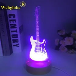 Acrylic Table Lamp Touch Wooden 3D Bass Guitar Violin Home Room Decor Led Lights Lamp Creative Night Lights Holiday Wood Gift