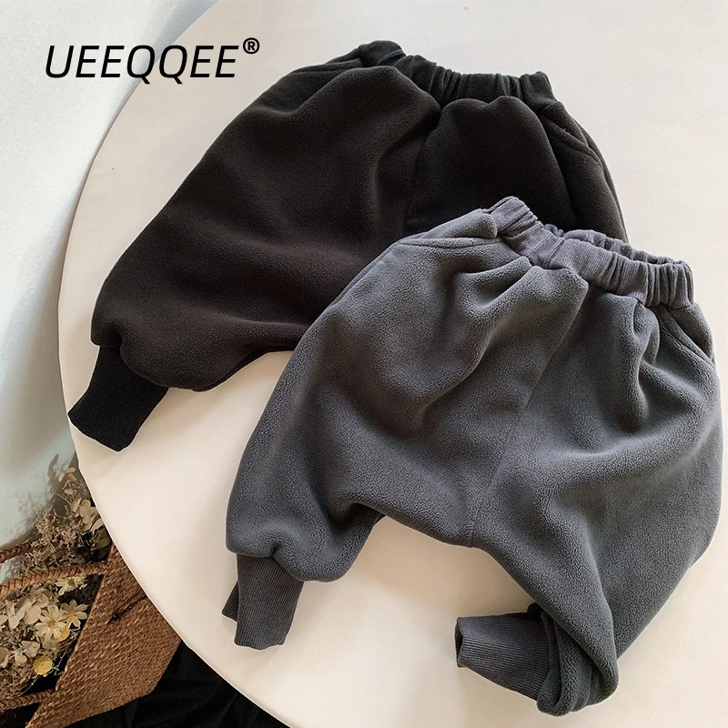 

Warm Fleece 2023 Autumn Winter New Children PP Pants Casual Boys Sweatpants Trousers Loose Toddler Wear Kids Clothing For 1-8Y