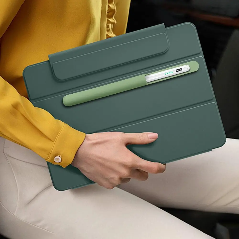 New Silicone Pencil Holder Self-Adhesive Anti-loss Protective Sleeve Solid Color Flexible Tablet Stylus Pencil Case