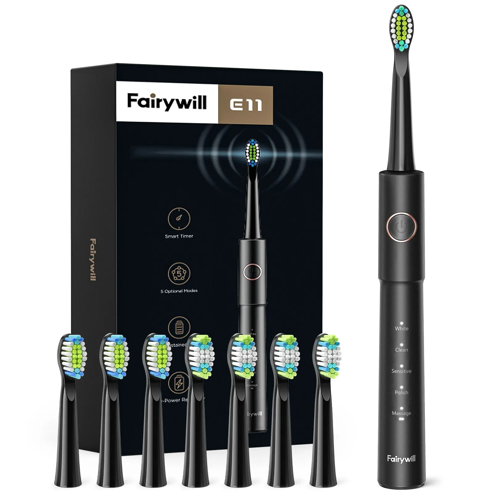 

Sonic Toothbrush E11 Waterproof USB Charge Rechargeable Toothbrush 8 Brush Replacement Heads Adult