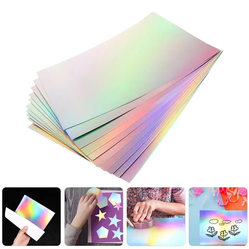 

10 Sheets Metallic Rainbow Cardboard Painting Cardstock Paper Scrapbook Holographic Diy Decals Handicraft Cards Material