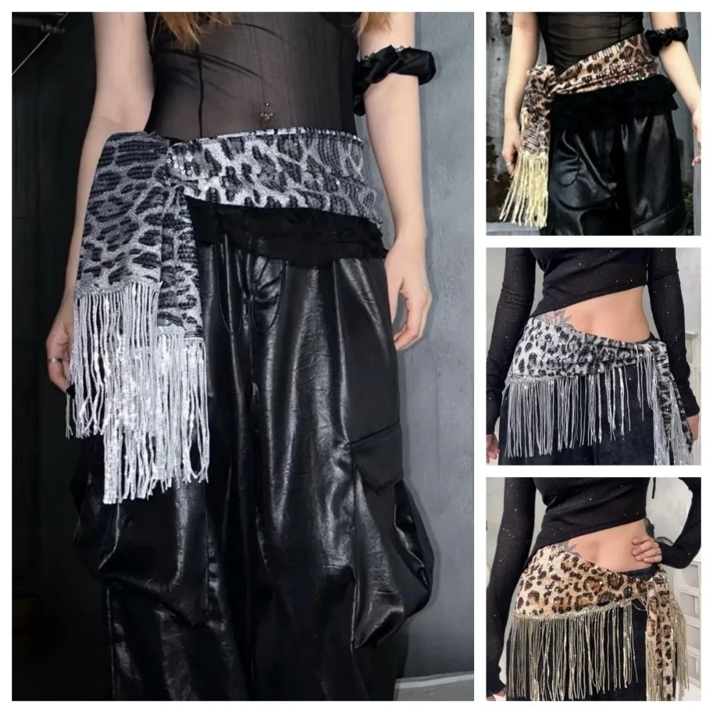 الترتر الجاز الرقص وشاح الورك الهيب هوب Y2K شرابات ليوبارد طباعة حزام قميص موسع طويل البضائع السراويل الخصر الفرقة الخصر اكسسوارات