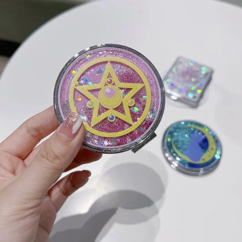Exquisite Foldable Girl's Quicksand Mirror Home Decorative Mirror Portable Outdoor Cartoon Makeup