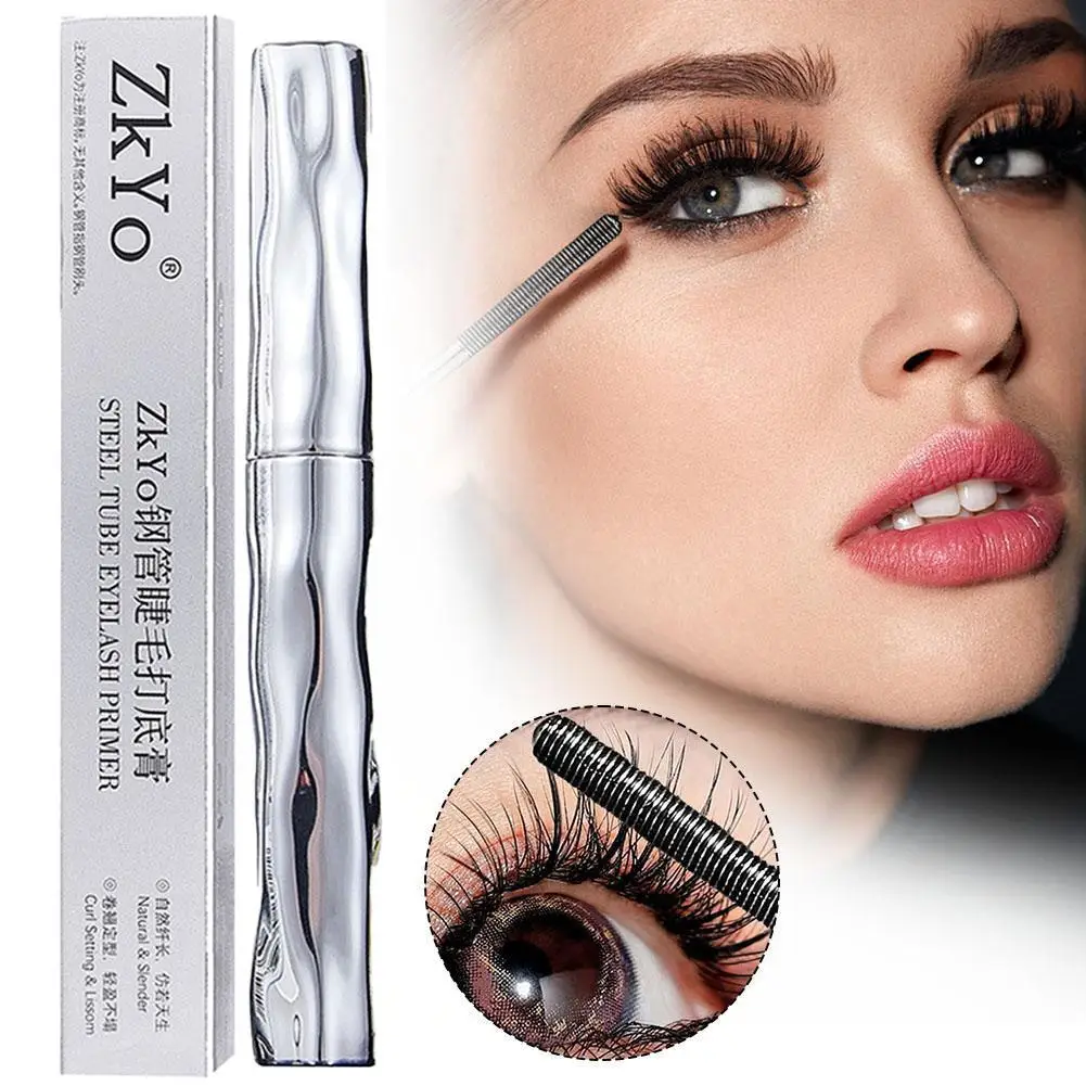 Metal Iron Lashes Mascara Waterproof Silk Fiber Mascara Extensions Cosmetics Curling Makeup Black Long Non-clumping Eyes Ey Y0P2
