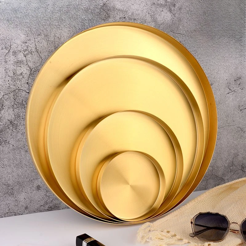 Small Round Foldable Brass Tray Gold Decorative Metal Storage Organizer for Home Use for Bathroom Storage Serving Trays Category