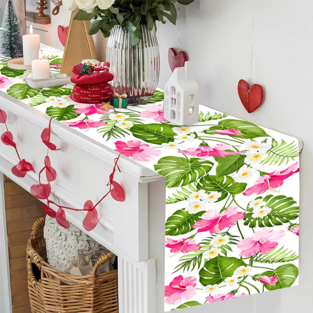Summer Tropical Table Runner Hawaiian Floral, Aloha Design for Birthday Party Decor and Home Celebration