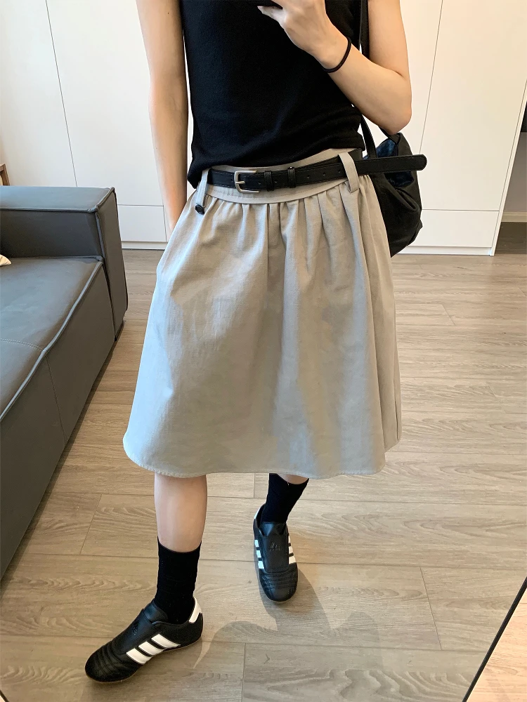 

Awencoat Silk A-Line Skirt Women's Belted Midi Skirt Slimming Hip Covering Summer New Sle Commute Friendly Cotton Blend