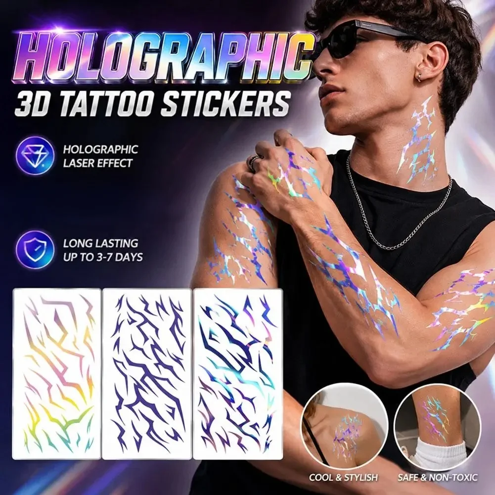 1Pack 2Sheets Temporary Tattoos for Women Men Face Body Art Blacklight Party Cosplay Body Stickers for Performance