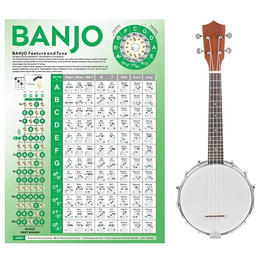 

56 x 40CM Banjo Chords Chart for Beginners Graphic Music Painting Posters Print Picture Fingering Chart Music Teaching Aids Tool