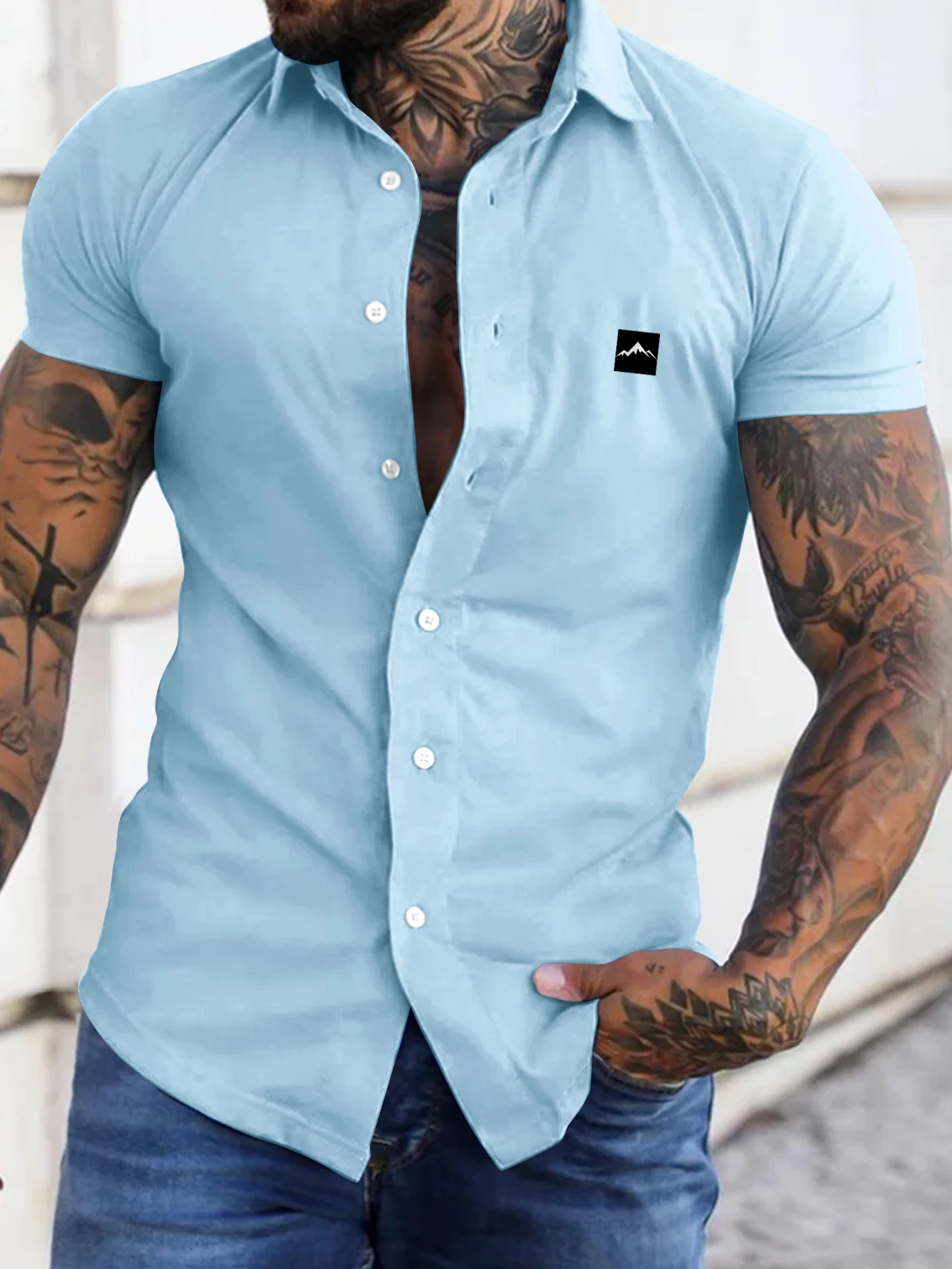 Europe and the United States men\'s summer casual loose cardigan men\'s short-sleeved shirt trend Men T-Shirt casual shirt
