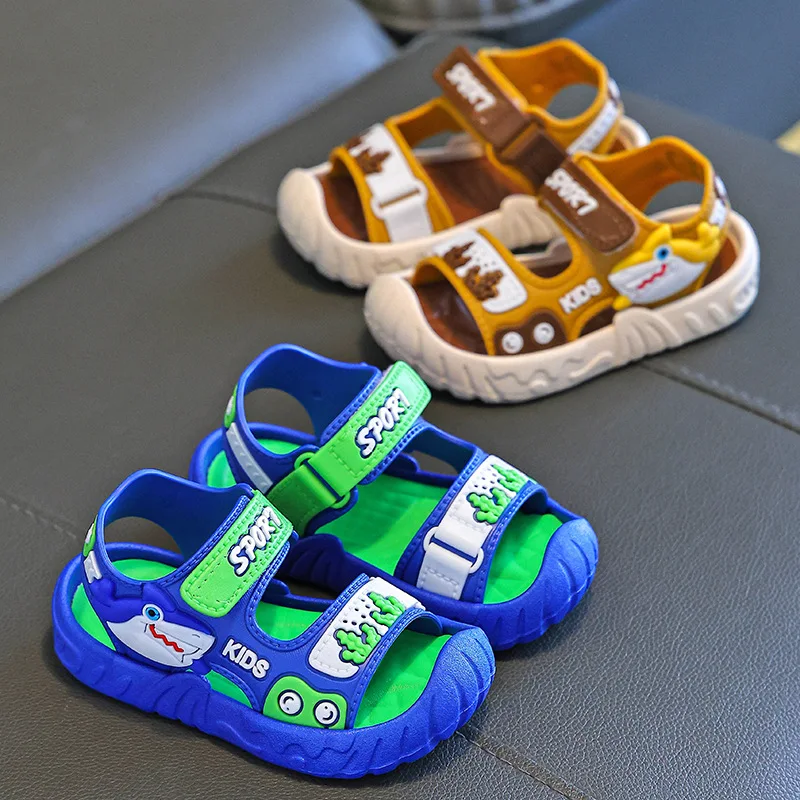 Summer Kids Closed-Toe Hollow Beach Sandals Children Soft-Sole Breathable Non-Slip Water Shoe Boy Girl Sports Sandal Casual Shoe
