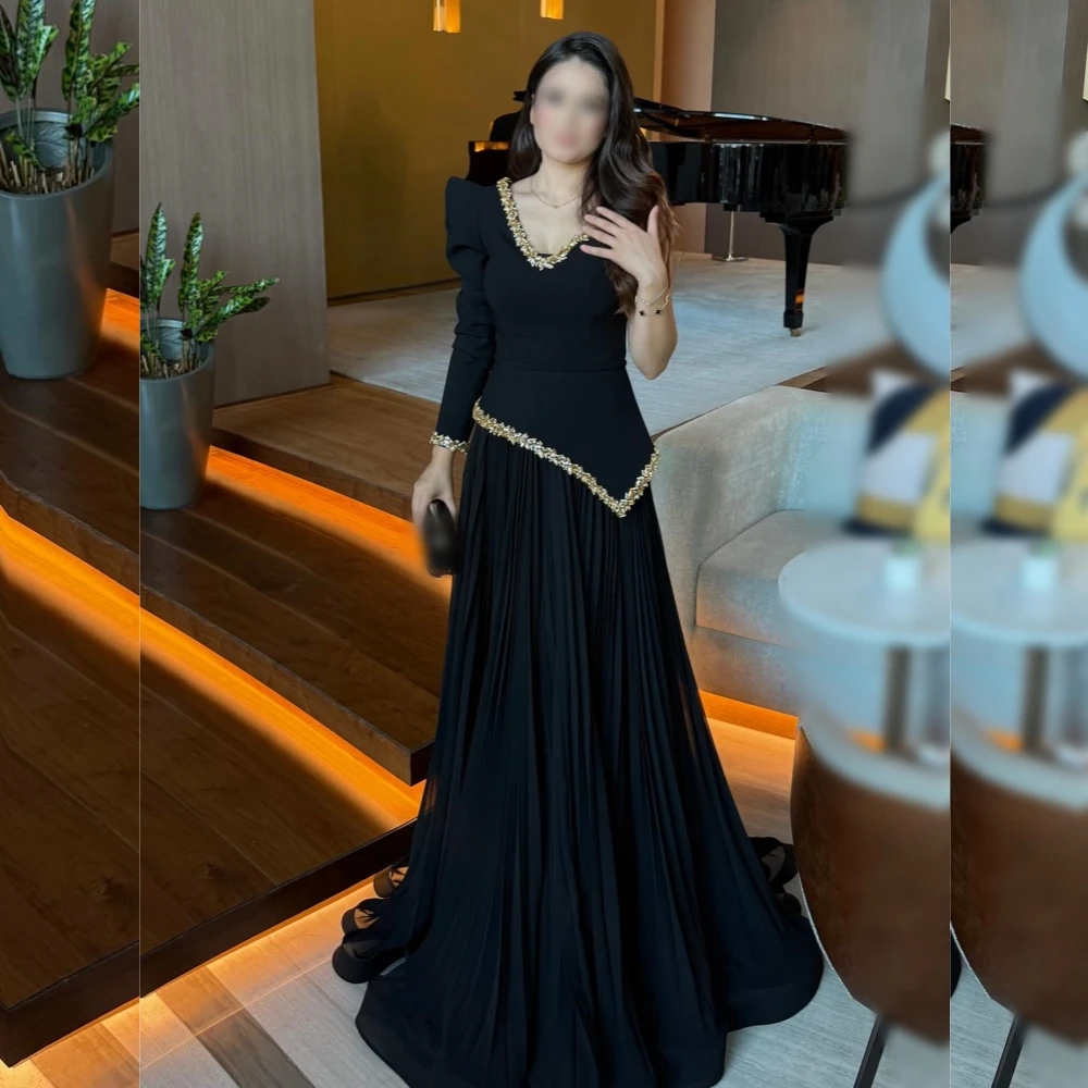 

Customized Jersey Rhinestone Temperament One-shoulder A-line Black Long DressesBespoke Occasion Formal Evening Glitter