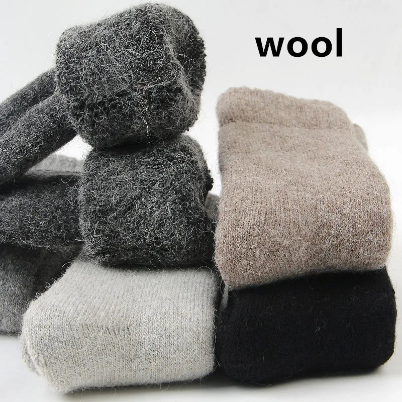 3pairs/ Winter Wool Socks Men\'s Thick Super Solid Socks Mid-tube Winter Warm High Quality Cashmere Extra Thick Warm Snow Socks