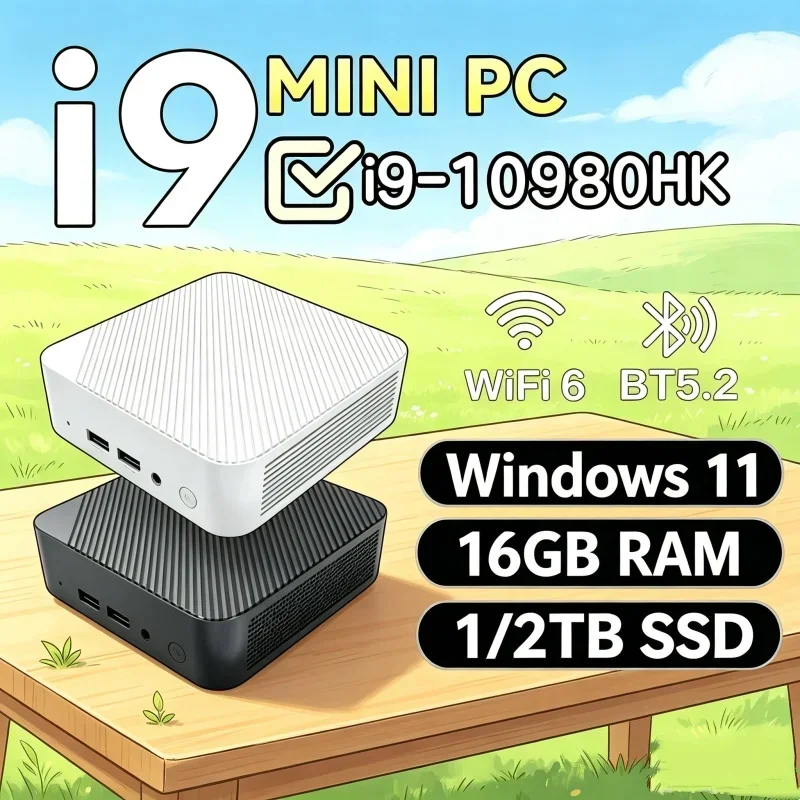 2026 Intel Core I9 10980HK Mini PC 16GB RAM 1TB SSD Windows 11 4K Bright Gaming PC Commercial Use WIFI 6 BT5.2