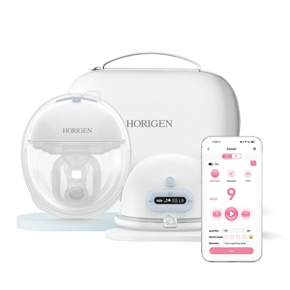 

2024 New design HORIGEN App control Portable Intelligent BPA Free Postpartum Hands Free Electric Breast Pump Wearable High quali