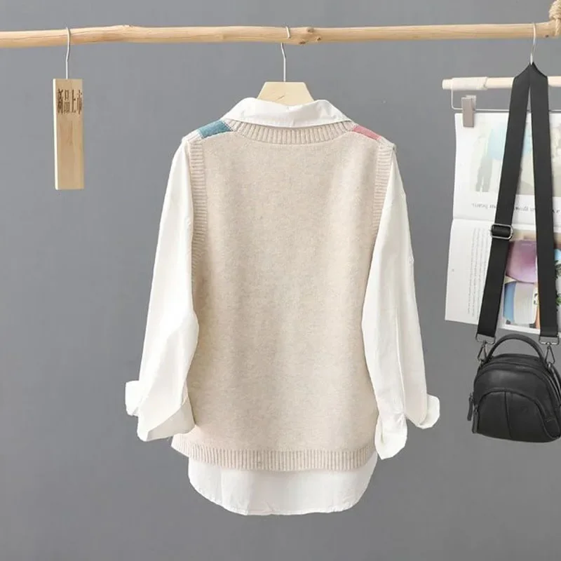 Suéteres informales con cuello en V para mujer, Chaleco de punto sin mangas que combina con todo, Color de contraste, moda de otoño, E351