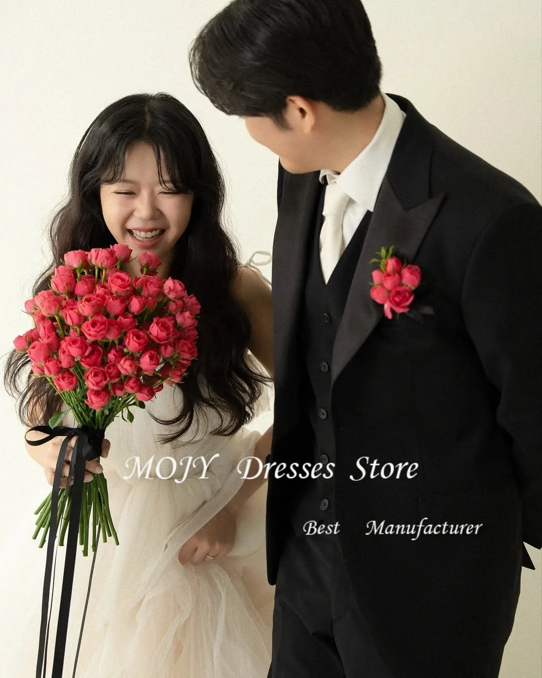 Mojy Corea vestido de fiesta de boda Spaghetti Strap tul A-Line sesión de fotos vestido de recepción nupcial personalizado