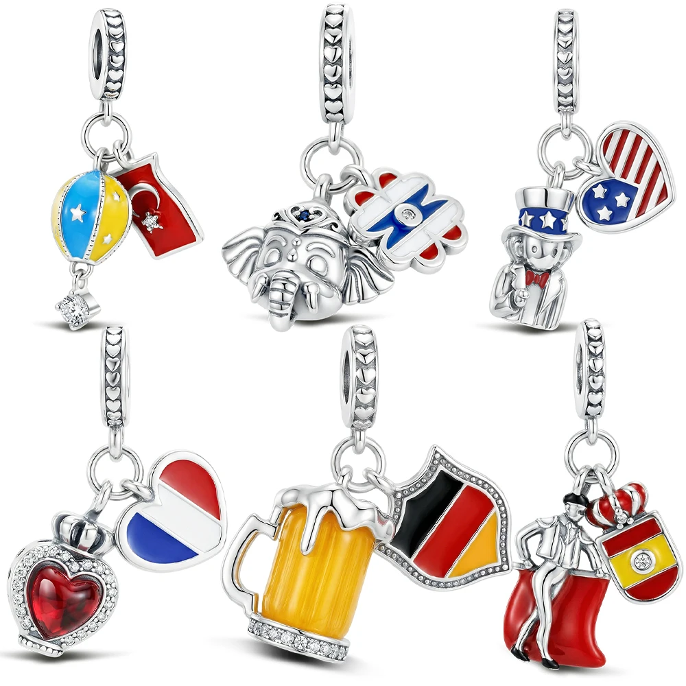 

Подвеска-шарм из серебра 925 пробы с изображением стран мира: Турция, Таиланд, США, Франция, Германия, Испания. Подходит для браслетов. Ювелирное украшение, подарок для женщин.