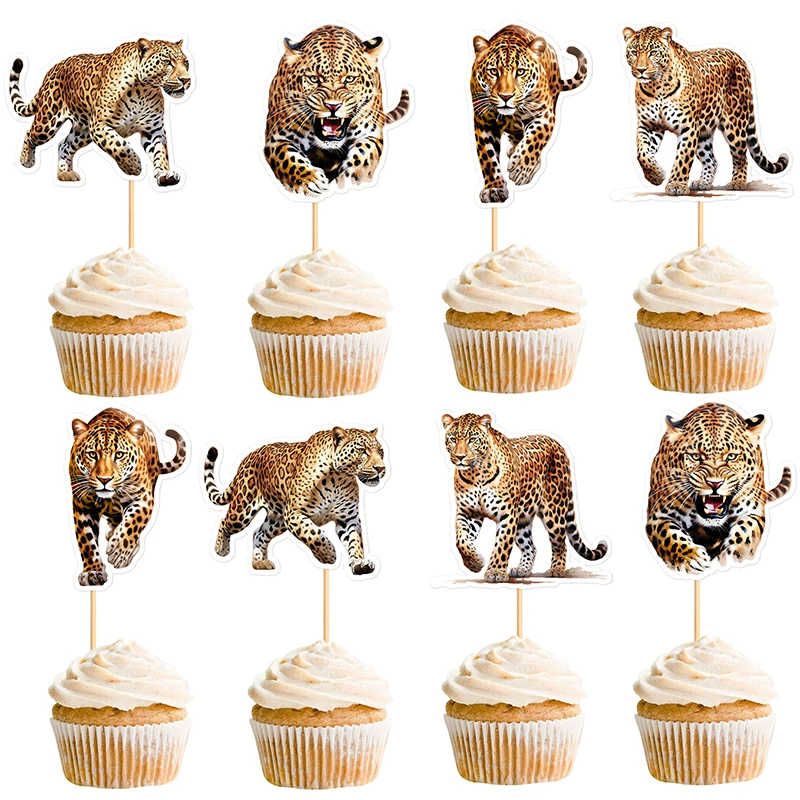 Décoration de gâteau léopard 12 pièce/ensemble, joyeux anniversaire, fête de mariage, forêt, faune, Animal, décoration de Cupcake, fournitures de cuisson