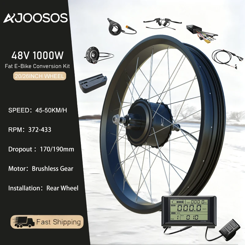 

Fat Bike Conversion Kit 48V 1000W Brushless Gear Hub Motor Wheel Electric Fat Bicycle Motor Kit Snow Bike 20x4.0 26x4.0 Tire