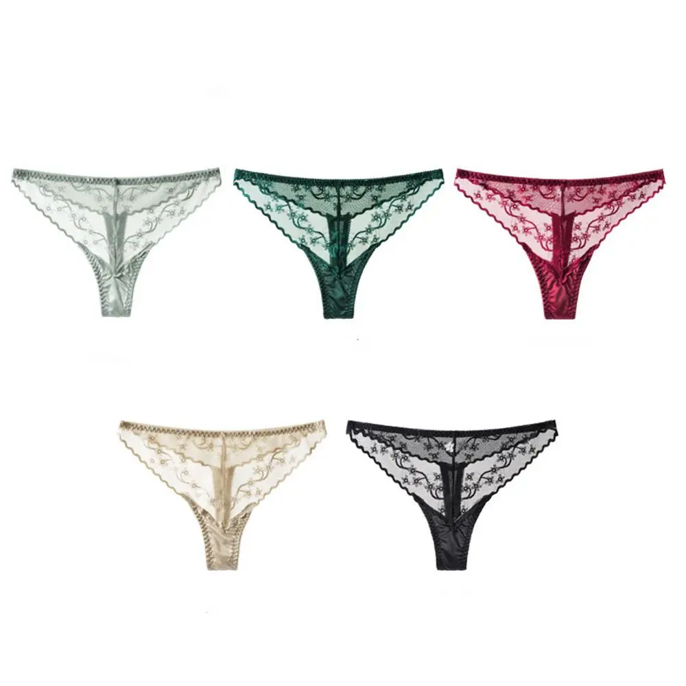 Solid colors Sexy Fashion Design Ice Silk G-String Girls Women Lingerie Lace Panties Low-Waist Thong Korean Style Underwear
