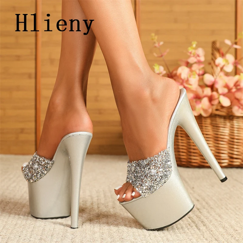 Hlieny Zomer Sexy Bling Lovertjes Fetish Nachtclub Stripper Vrouw Elegant Platform Peep Toe Stiletto Hoge Hakken Schoenen Sandalen