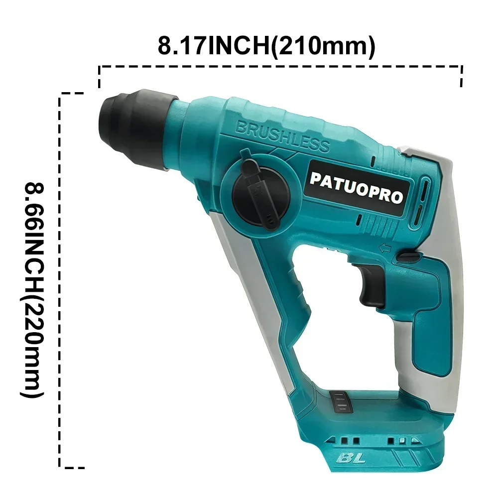 PATUOPRO 20MM Brushless Electric Rotary Hammer Cordless Hammer Drill Home Repair Power Tool For Makita 18V Battery(No Battery)