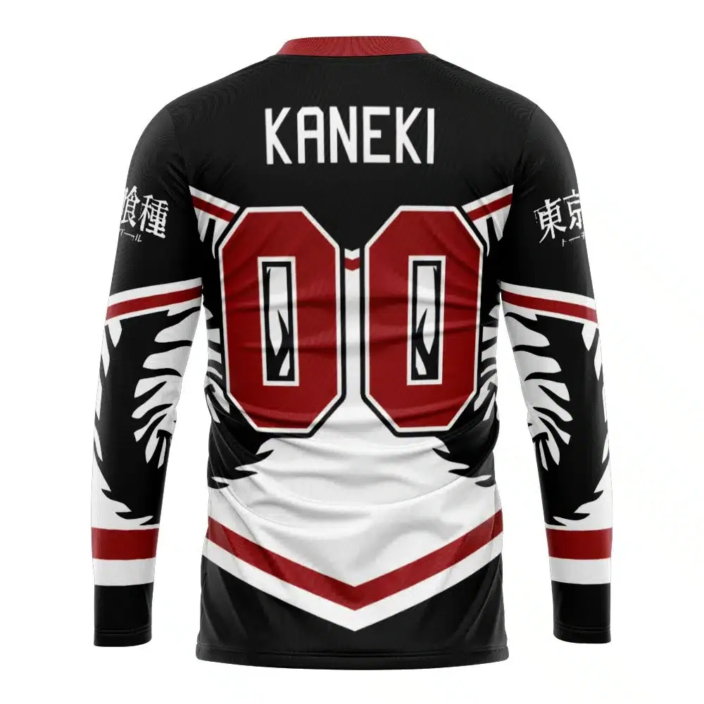 Camiseta de Hockey de Manga Larga con Cuello en V de Anime Tokyo Ghoul, Diseño del Rey de un Solo Ojo Ken Kaneki de Bandai, Secado Rápido, Suave y Ligera para Verano