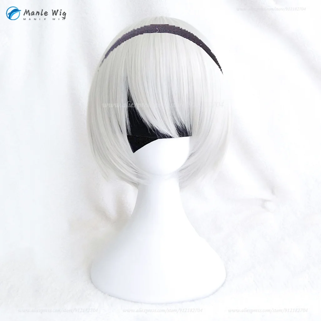 High Quality Anime 2B Cosplay Wig 33cm Short Silver White YoRHa No.2 Type B Wigs Heat Resistant Hair Halloween Wigs + Wig Cap