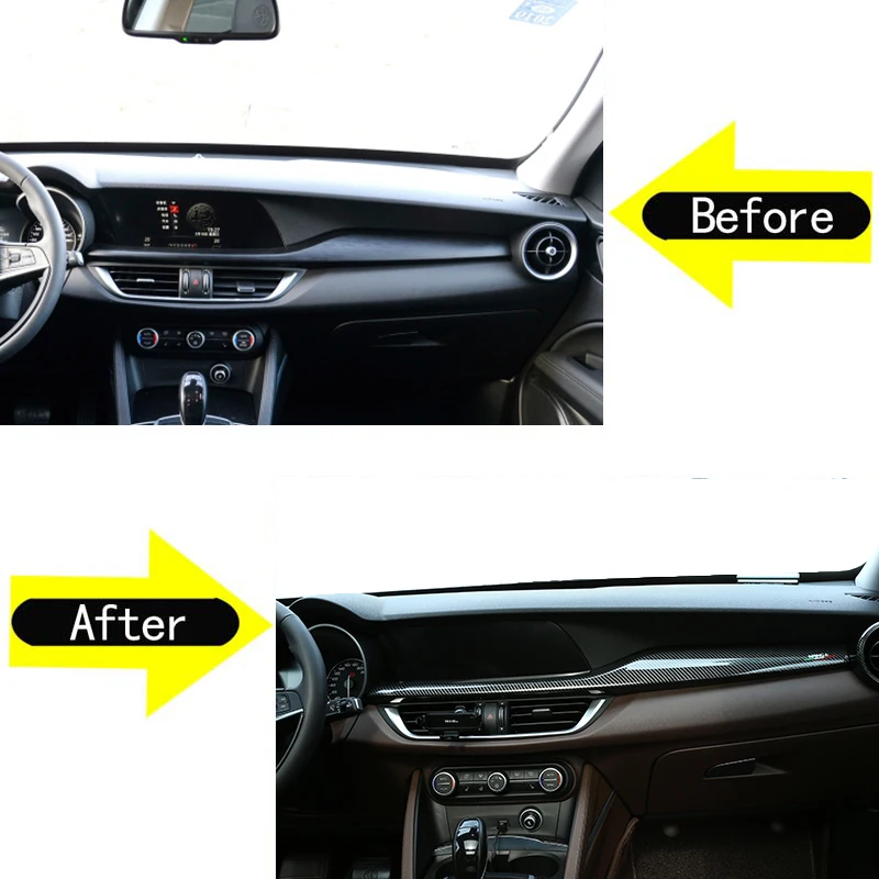 new ABS Carbon Fiber Texture Central Control Dashboard Trim Frame Cover,2017-2020 Alfa Romeo Stelvio Auto Interior Accessories