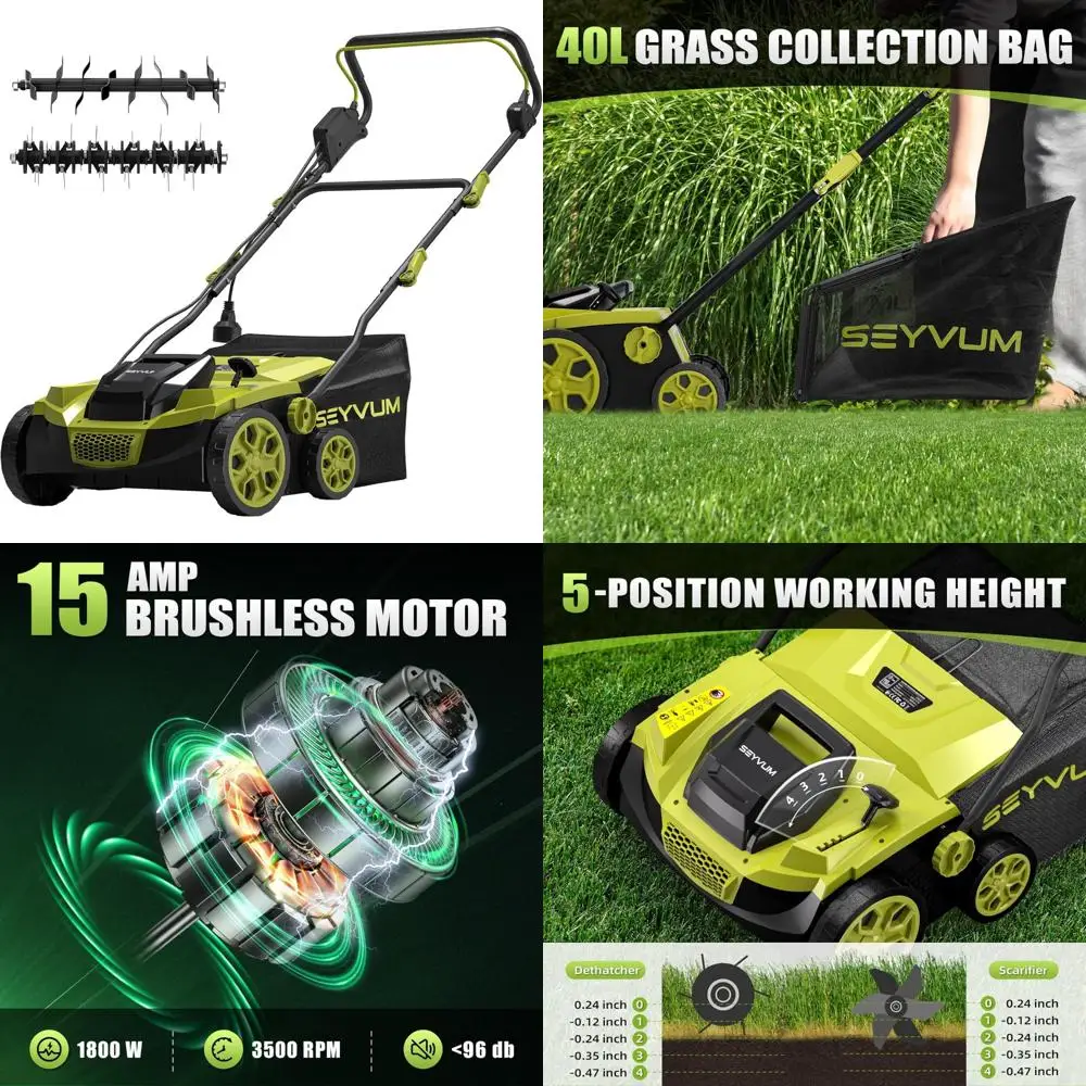 15 Amp 15 inch elektrische gazonverwijderaar en verticuteermachine met zak van 40 liter, met snoer, hoogteverstelling met 5 standen voor het verwijderen van rieten