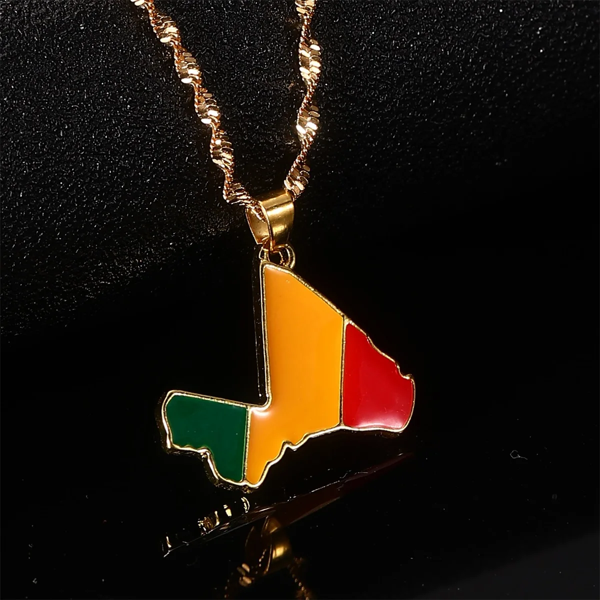 Mali Map & Flag Pendant Necklaces for Women Men Ethnic Jewelry Stainless Steel Republique du Mali