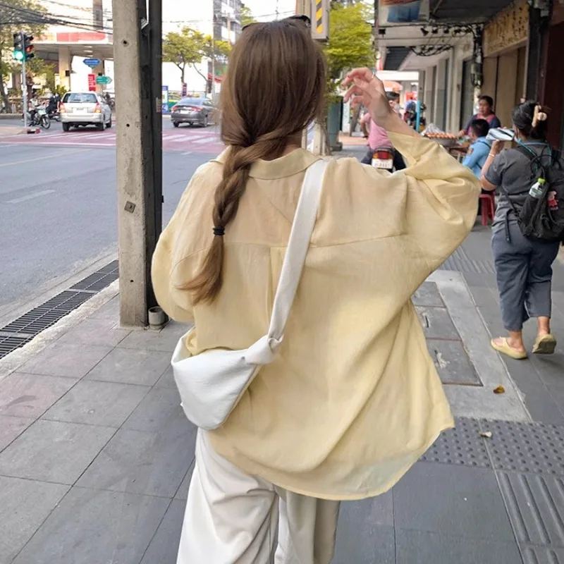 Korean Style Shirts Women Summer Candy Color Long Sleeve Sun-proof Breathable Loose Outwear Young Students All-match Popular Ins