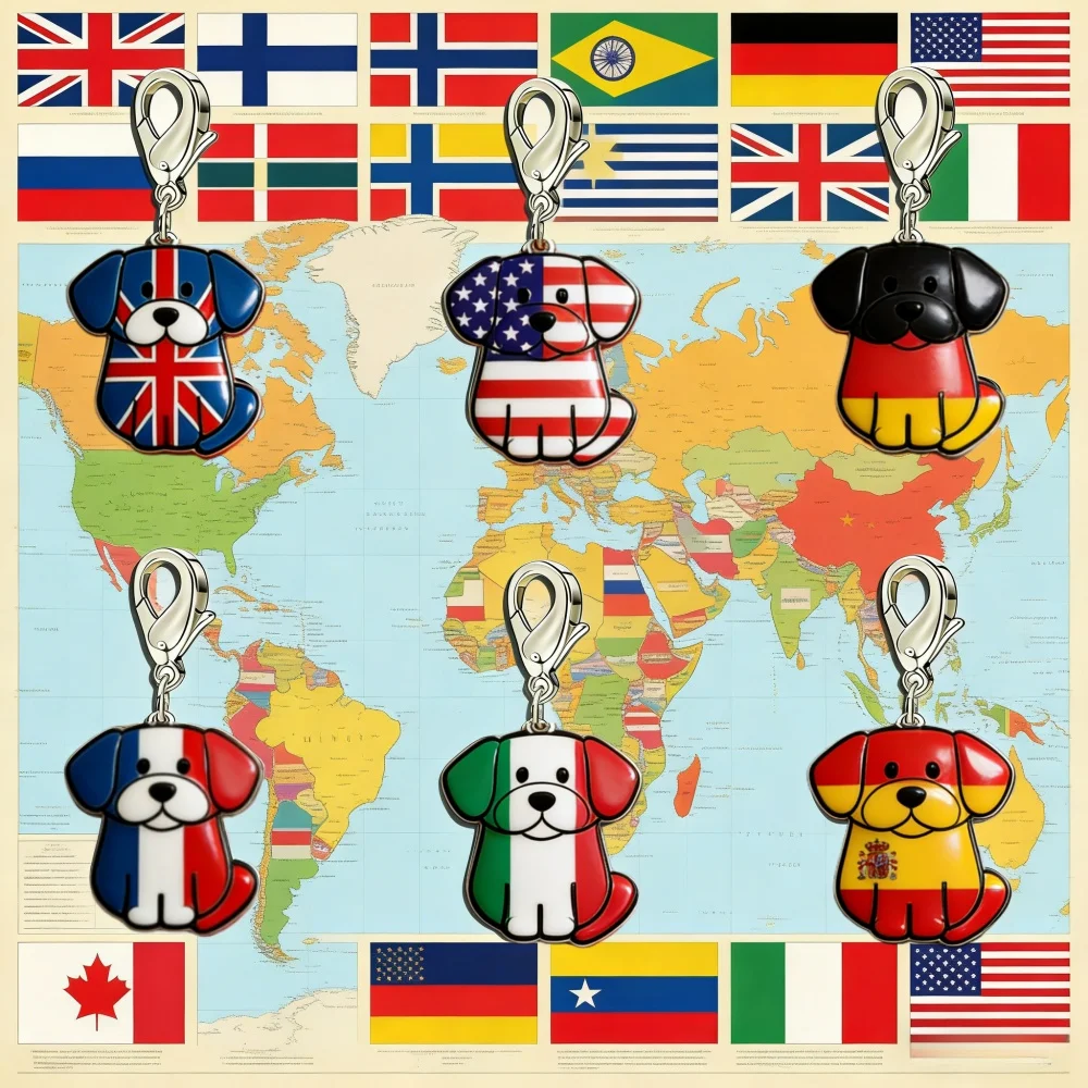 Jeshayuan لطيف الكلب على شكل العلم الوطني سحر للنساء مخصص أي علم الدولة قلادة لسوار حقيبة سلسلة DIY مجوهرات