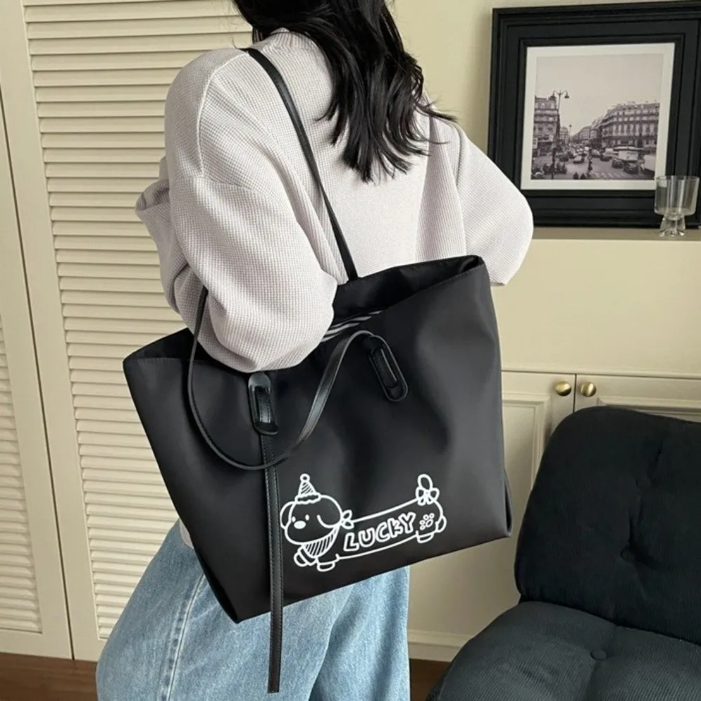 

Portable Korean Style Dachshund Tote Bag Large Capacity Cute Armpit Shoulder Bag Square Graffiti Puppy Underarm Handbag Travel