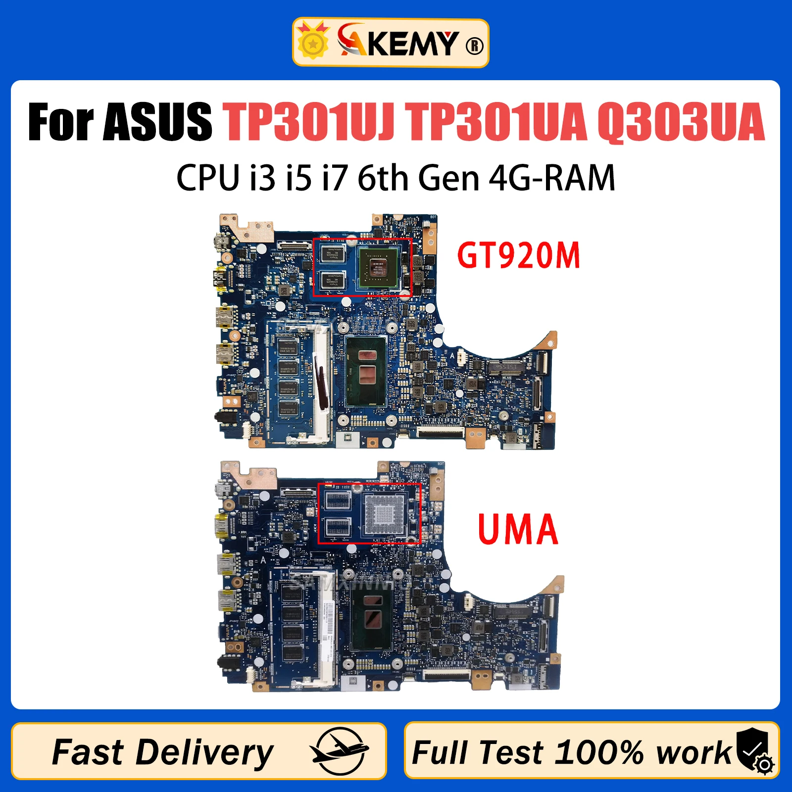 

AKEMY TP301U Mainboard For ASUS Vivobook Flip TP301UJ TP301UA Q303UA Laptop Motherboard i3 i5 i7 6th Gen 4G RAM GT920M V2G