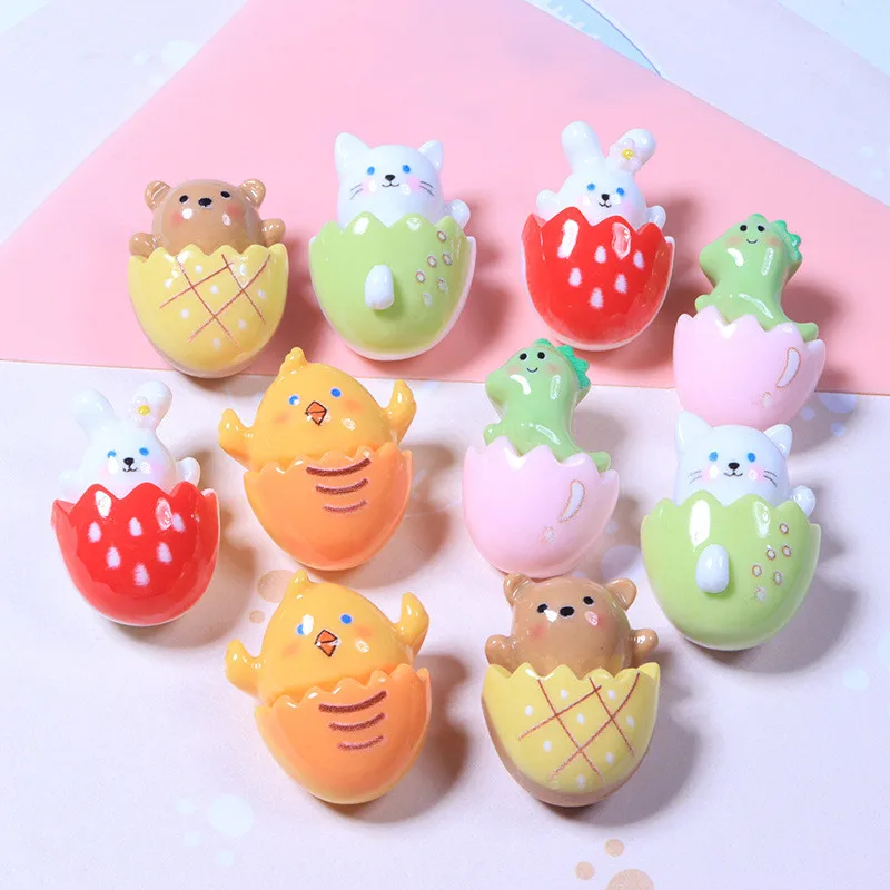 100pcs Resin Cute Cartoon Animal Eggshell Baby Rabbit Dinosaur Miniatures Crafts Decoration Accessories