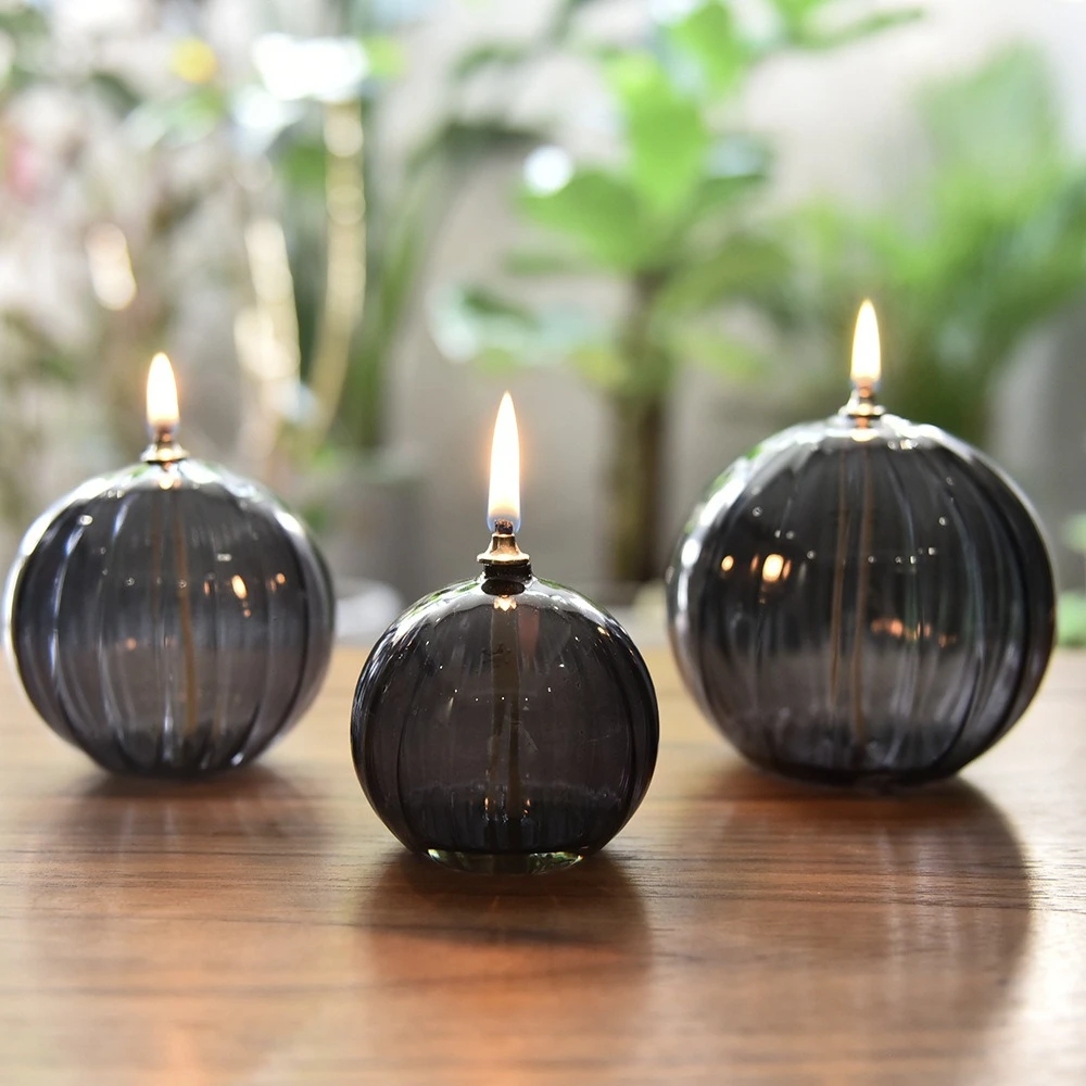 Spherical Glass Oil Lamp Smokeless Translucent Glass Container Modern Style Dining Table Tea Room Bedroom Wedding Decoration