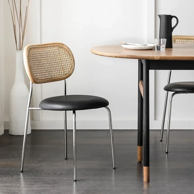 

Retro rattan dining table Nordic simple wrought iron back chair Cafe Hotel dining chair