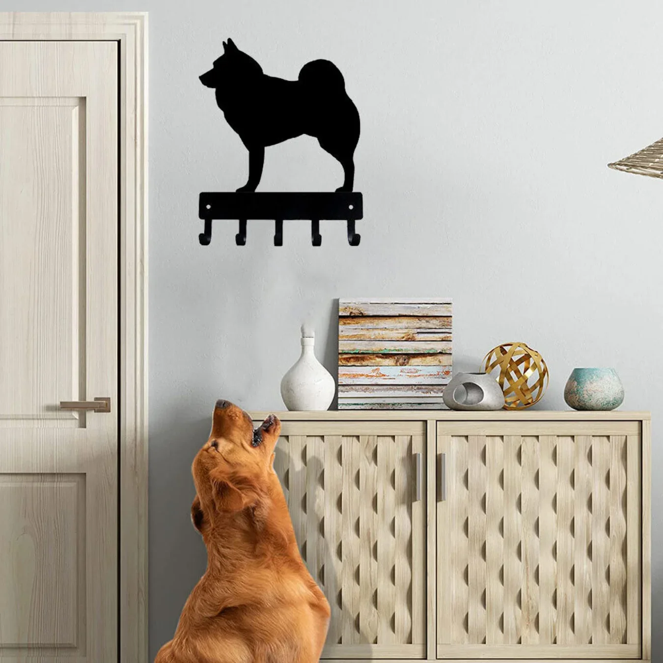 CIFBUY Metal Wall Art Norwegian Elkhound Dog Key Hooks Coat Hanger Iron Sign Indoor Outdoor Home Decor Gift Rustic Style