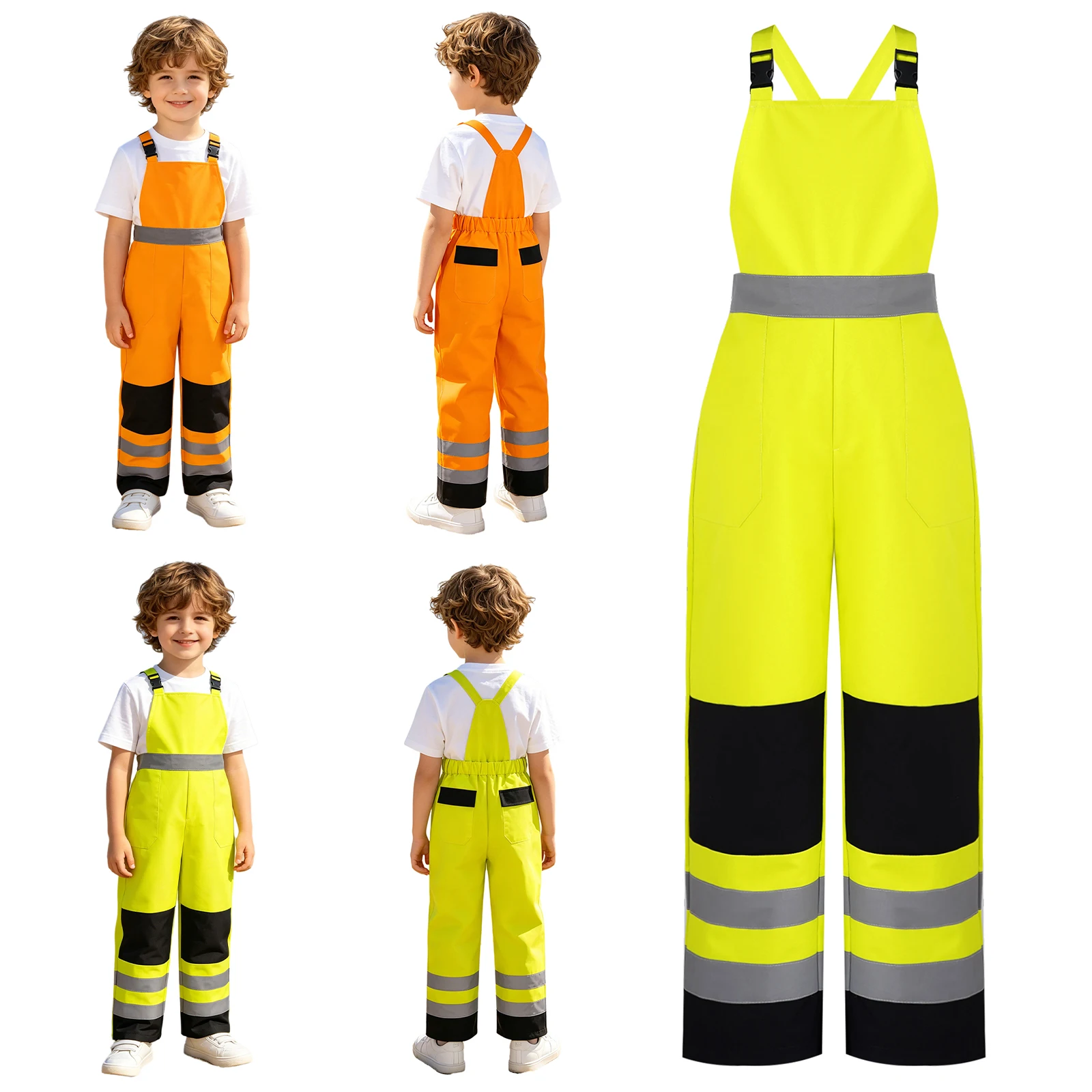 Kids Waterproof Overalls Rain Pants Suspenders Highlight Strip Mud Splash Pants Outdoor Play Trousers Outdoor Activities Paint
