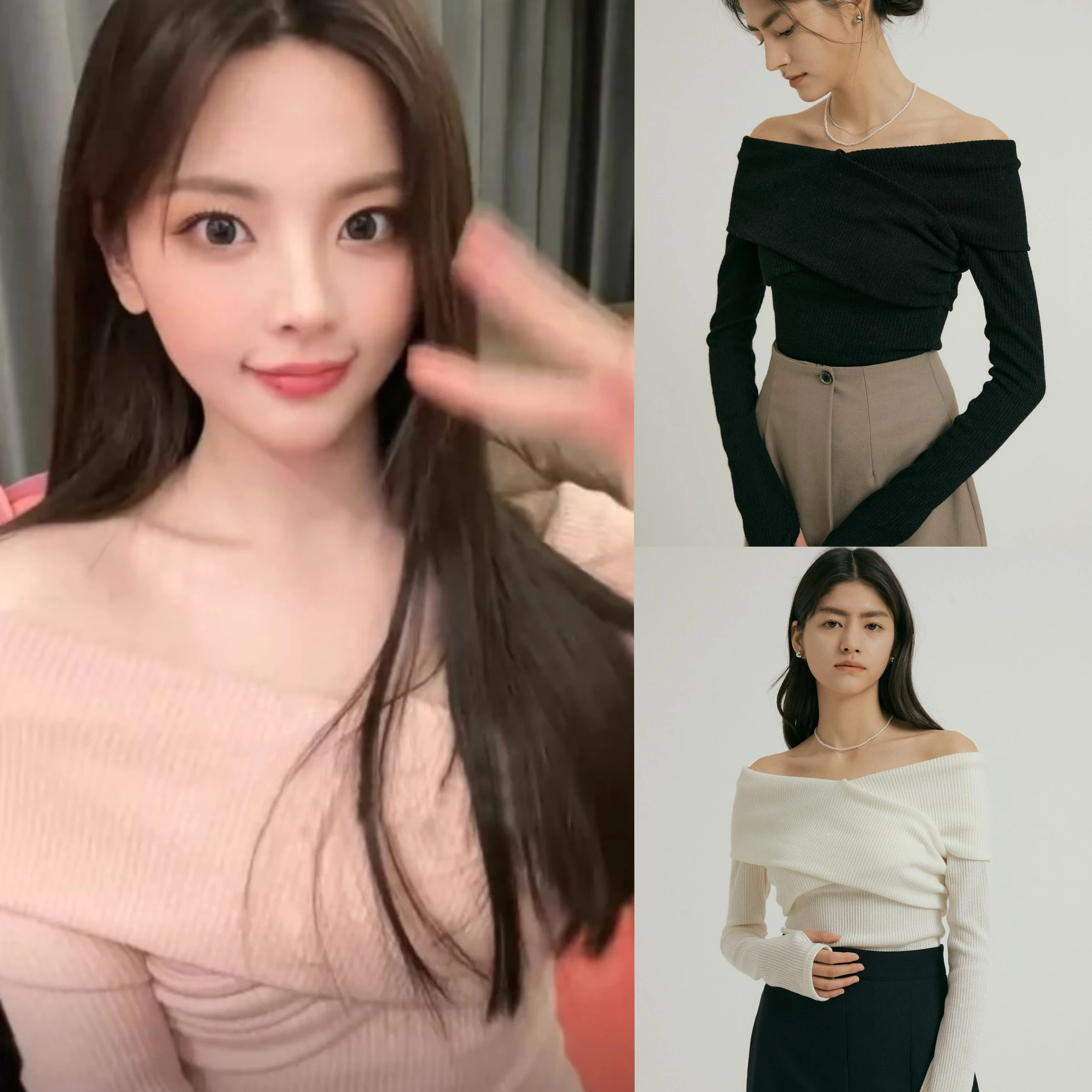 

Ele ort Вязаный свитер на одно плечо Gentle Sle Li Cailei Полиэфирное волокно Long Sve Slim Fit Spring Faion
