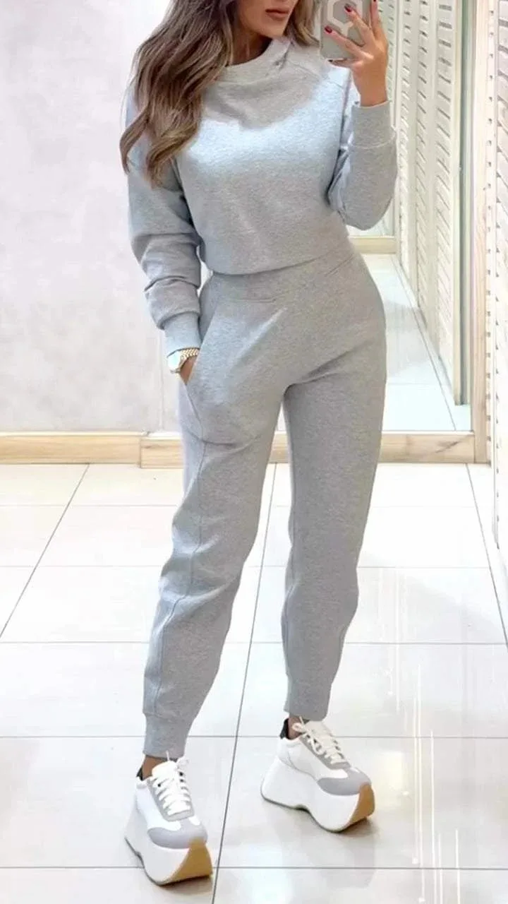 

Women Two Piece Sets Pant Set Joggers Tracksuit Matching Sets Short Sweatshirts Tops Long Pants Elastic Waist Straight Trousers